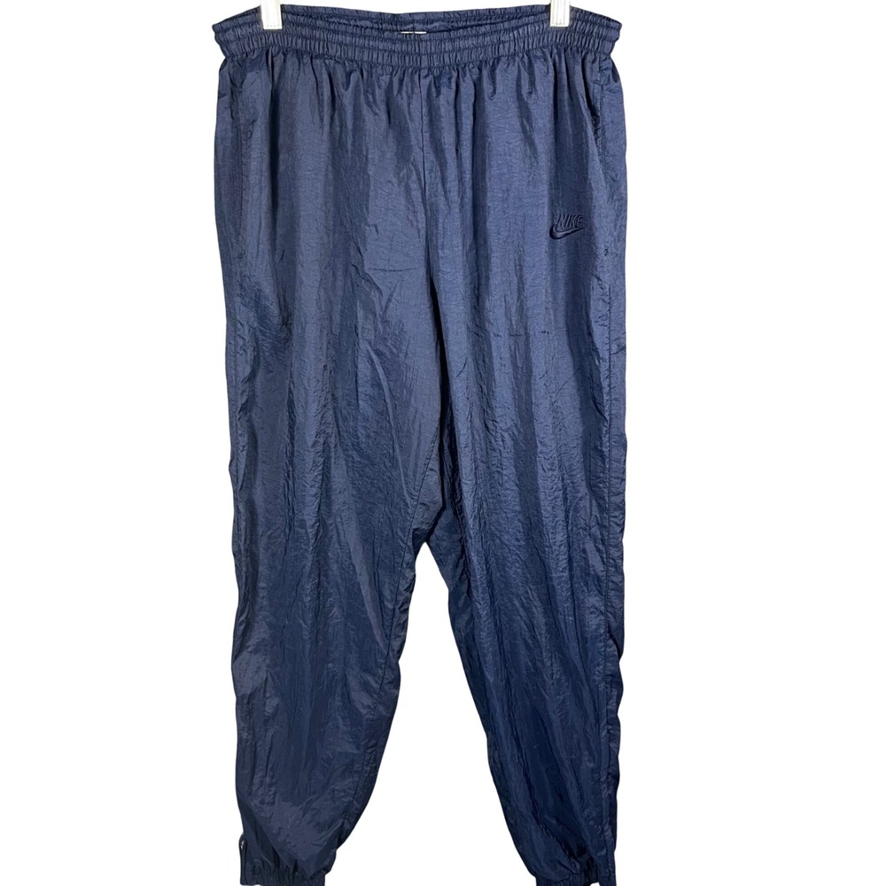 Nike Track Pants Mens M Navy Blue Vintage 90s Nylon Windbreaker Ankle Zip